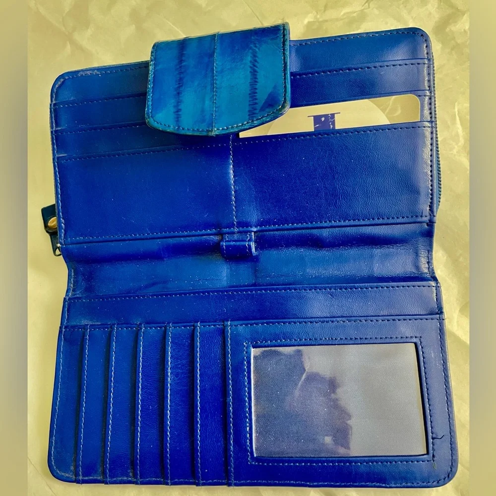 Rare Royal Blue Eel Leather Gold Accents Clutch Wallet